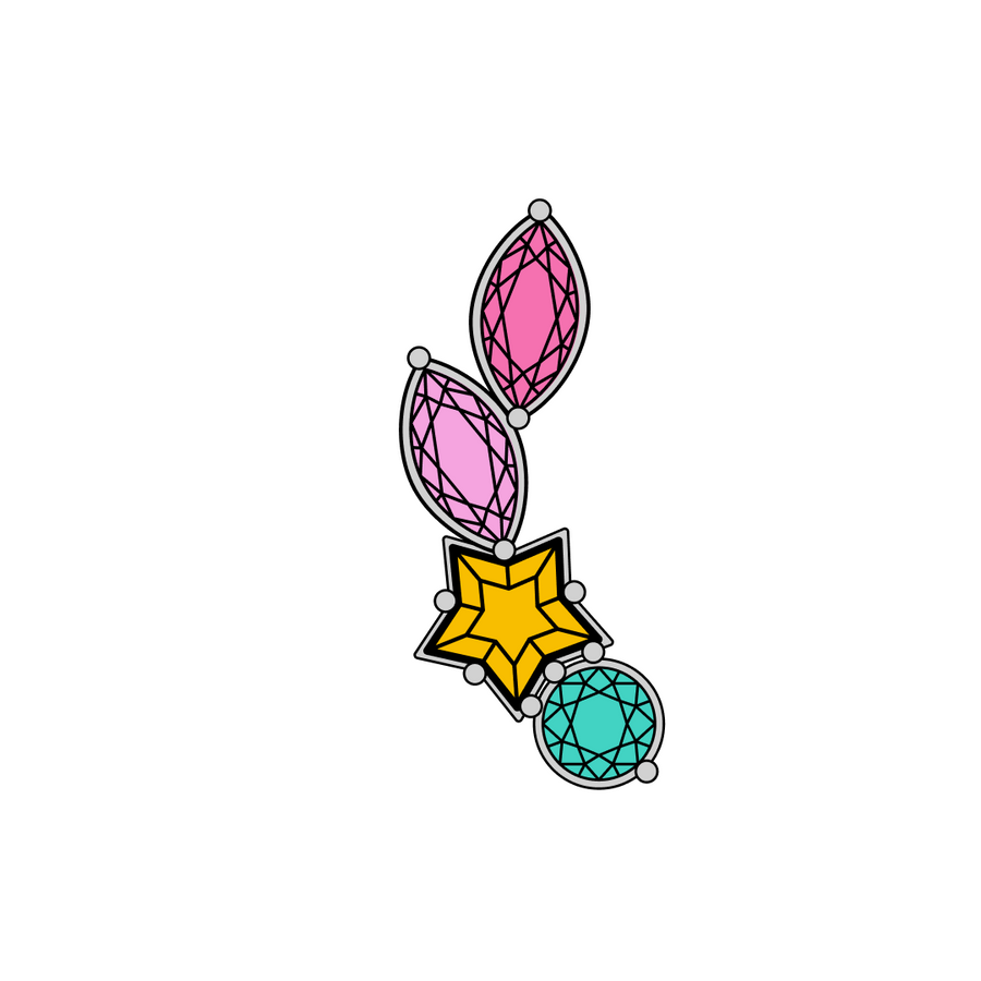Titanium ear climber with marquise, star, and round CZ in pink, yellow, and blue